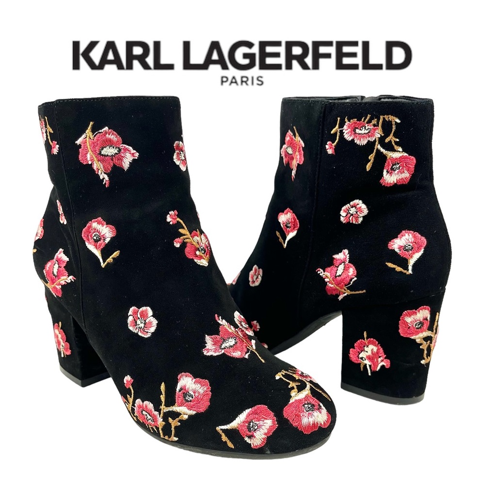 Karl Lagerfeld | Women’s‎ 5B | Edith Floral Embroidered Black Suede Ankle Boots